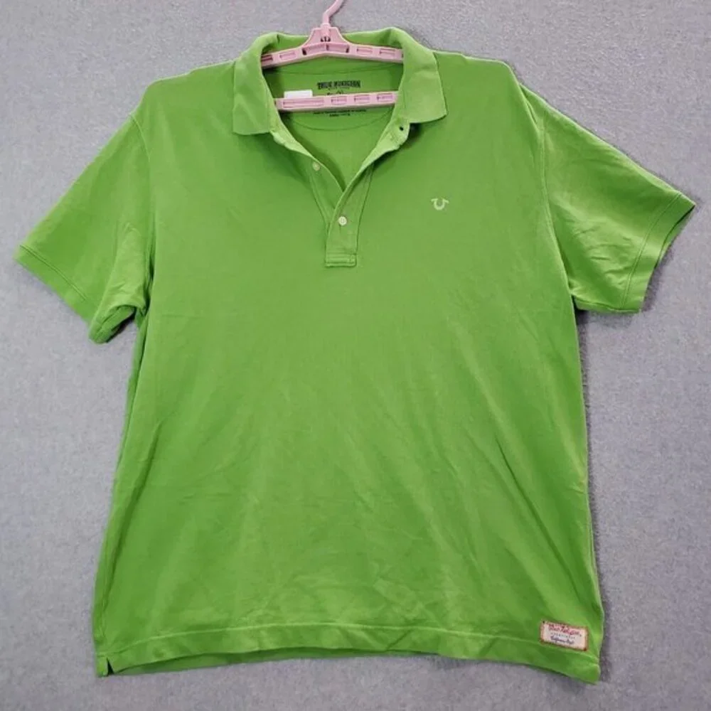 True Religion Men Polo Shirt 3XL Green Logo California Style Sportswear